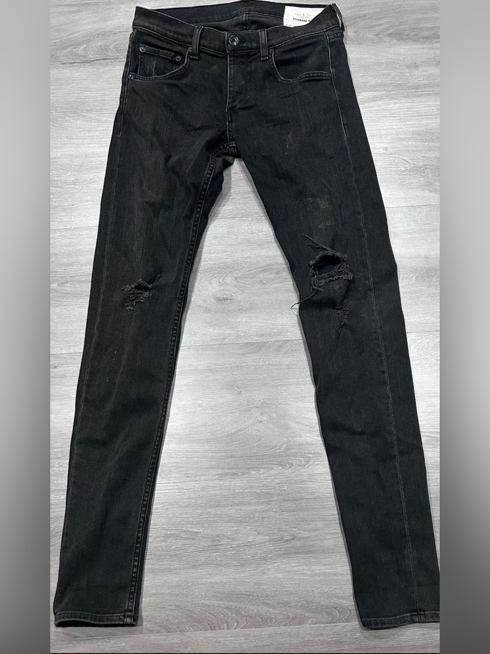 Rag & Bone Standard Issue Fit 1 Skinny Jeans Black Distressed Made In USA 31x34